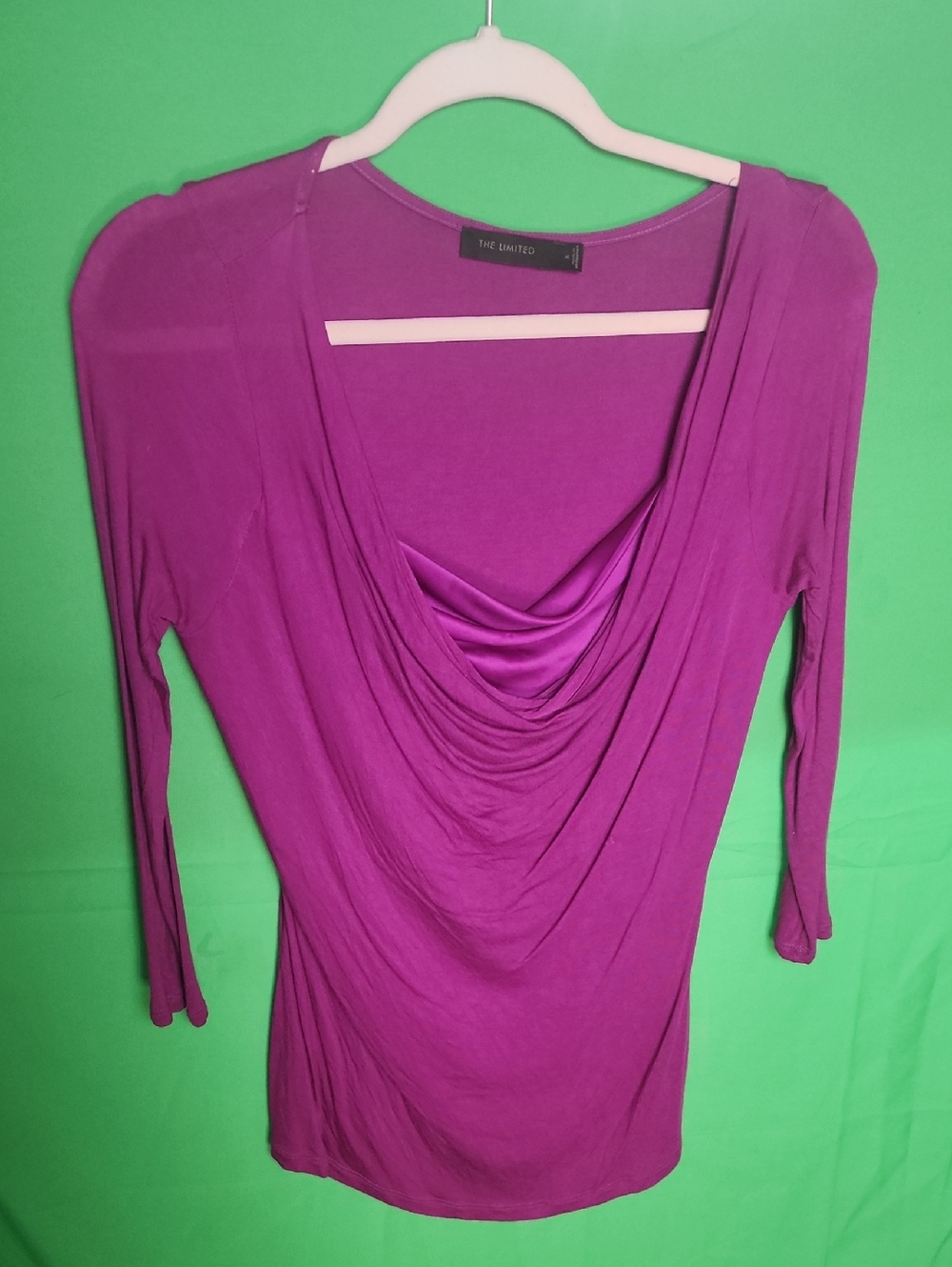The Limited Magenta Cowl Neck Draped Long Sleeve Top Blouse RN 54874 Medium